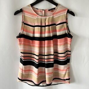 Tommy Hilfiger Women's Striped Pleated-Neck Sleevless Blouse Size Large